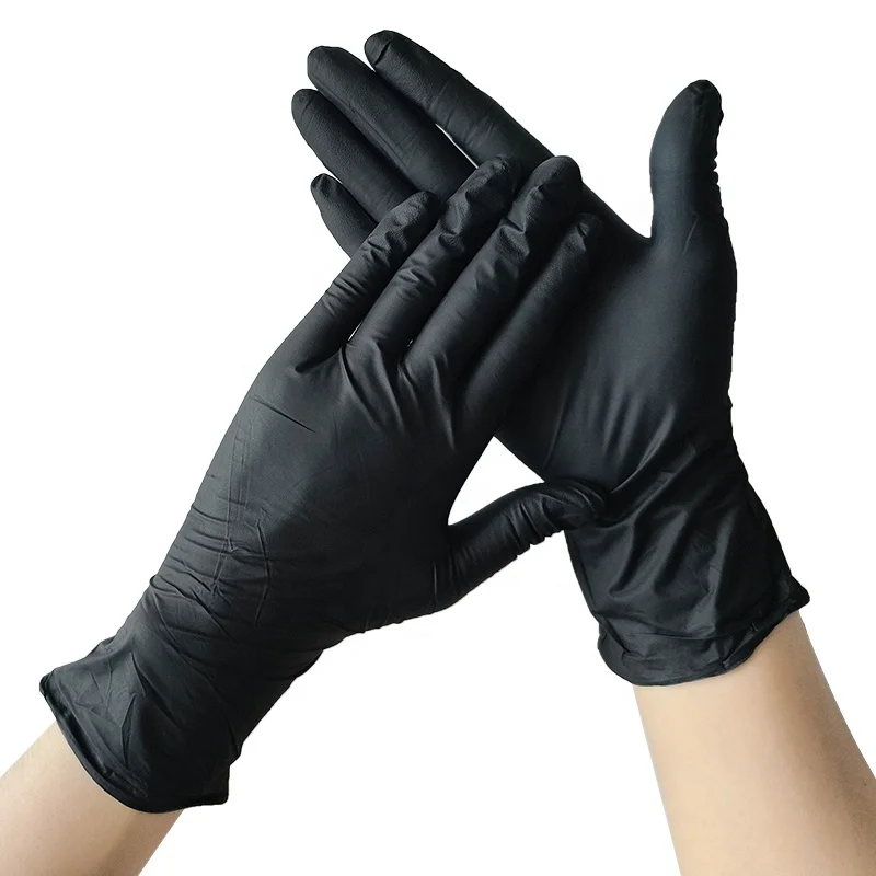 Protective Nitrile Gloves Non Latex Doctor Examination Touch Screen Black Disposable Powder Free Nitrile Gloves for Medical