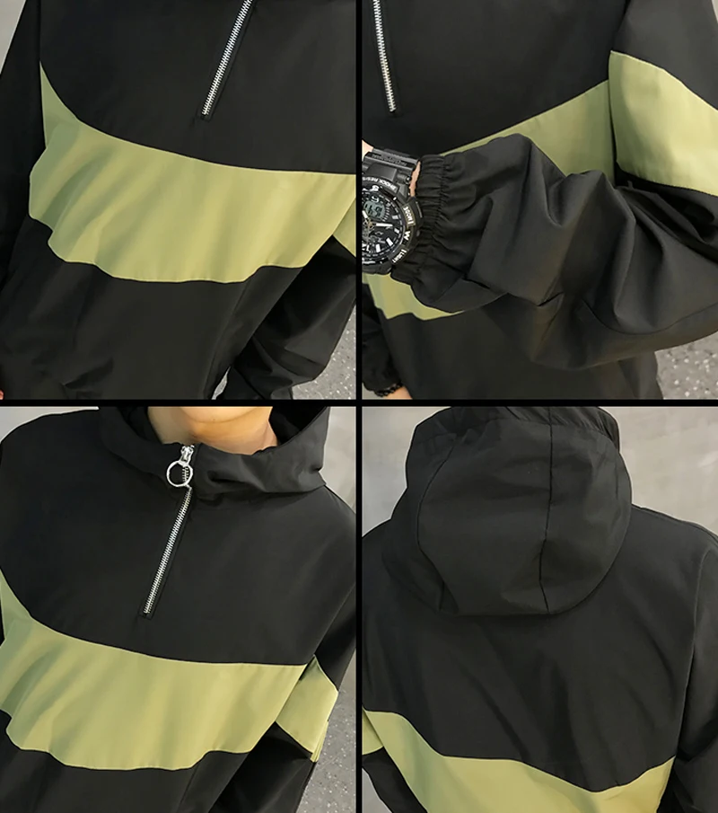 Модный мужской спортивный костюм с капюшоном, лоскутный повседневный комплект из двух предметов с длинным рукавом