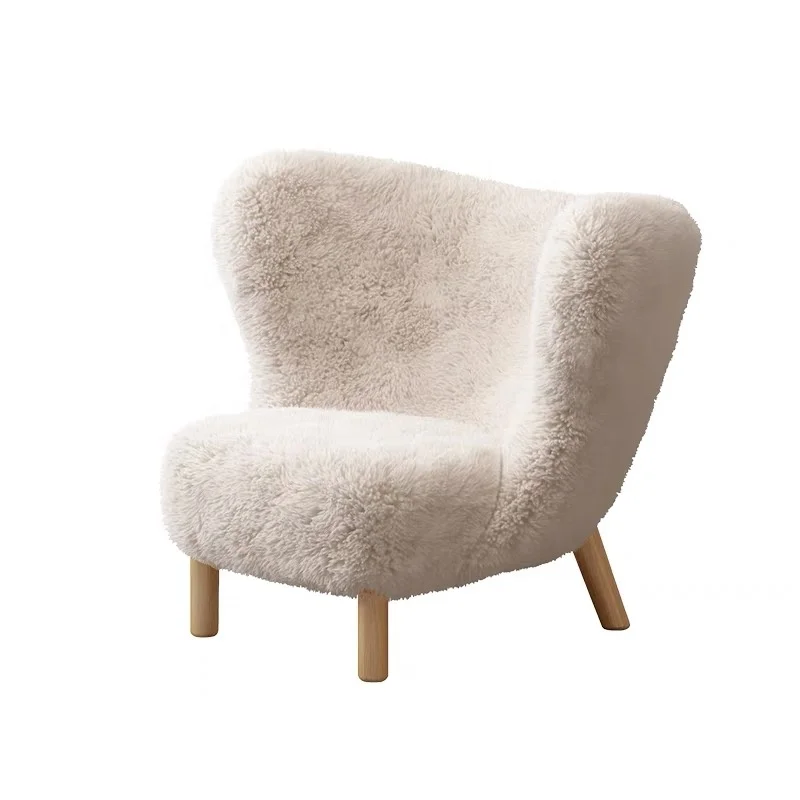 Nordic Luxury High quality Lounge wool Chair Modern White Sheep Skin Leisure Chair with Rocking Feature for Hotel Living Room