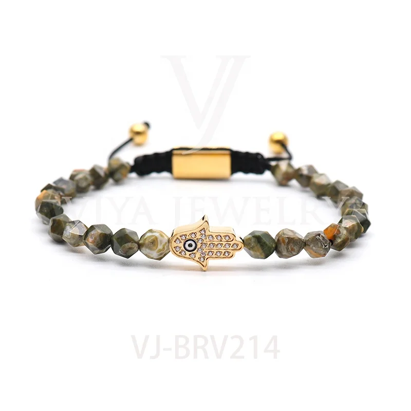 New Arrival Hamsa Beaded Bracelet Customized 5mm Stainless Steel Beads Lucky Hand Bracelets