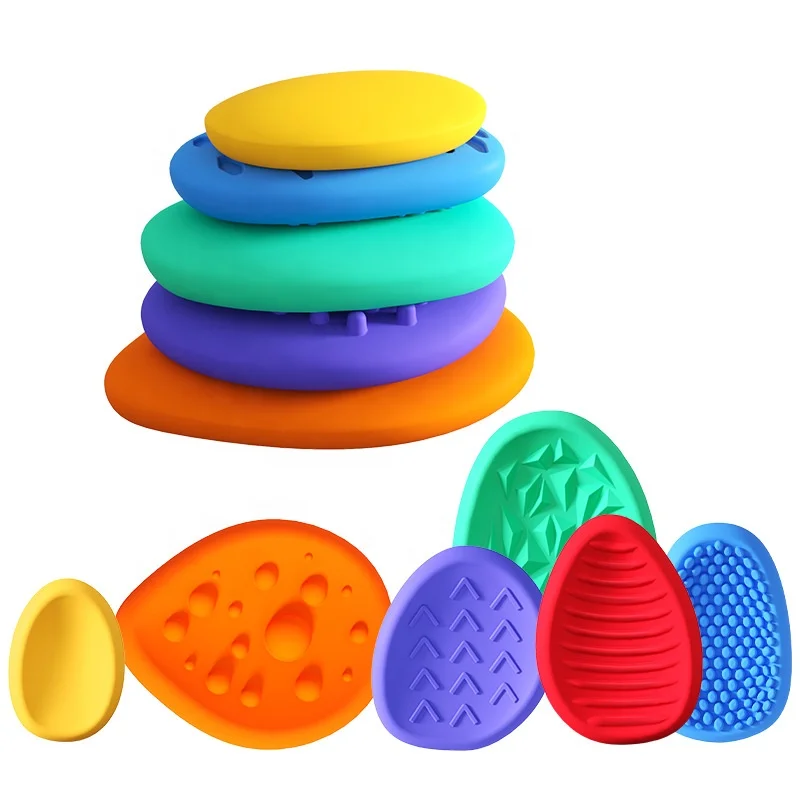 New Arrival Autism Calming 6 Pack Textured Soft Silicone Worry Stone Stress Fidget Toys Sensory Stone for Kids Anxiety Relief