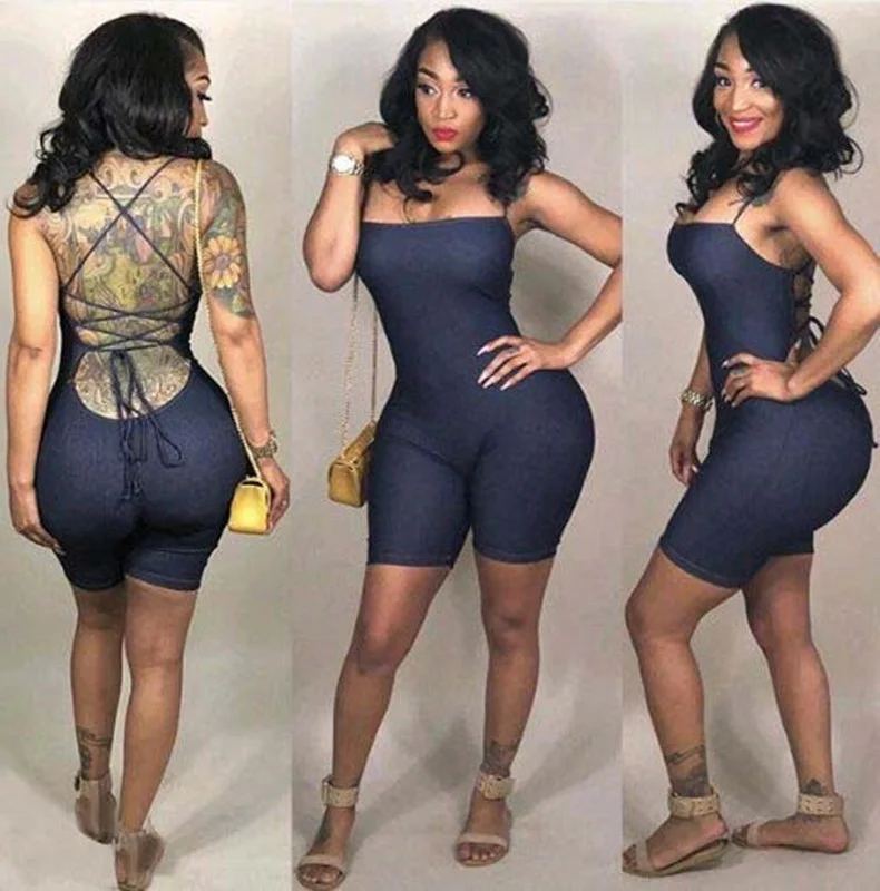 
Wholesale Skinny Spaghetti Strap sleeveless Street woman Rompers 2020 New club Bodycon bodysuit jumpsuits 