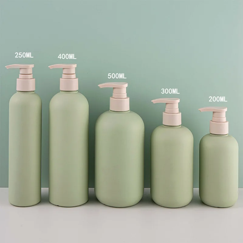 200/250/300/400/500ml light green baby wholesale plastic cosmetic lotion container empty shampoo bottles with pump