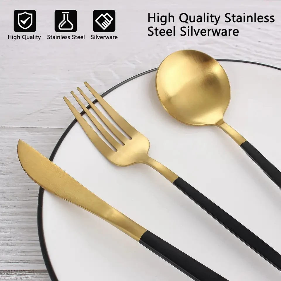 Goa Nordic Commercial Stainless Steel Cutlery Set Flatware Matte Gold Plated Silverware Spoon Fork Set Dinner Knife