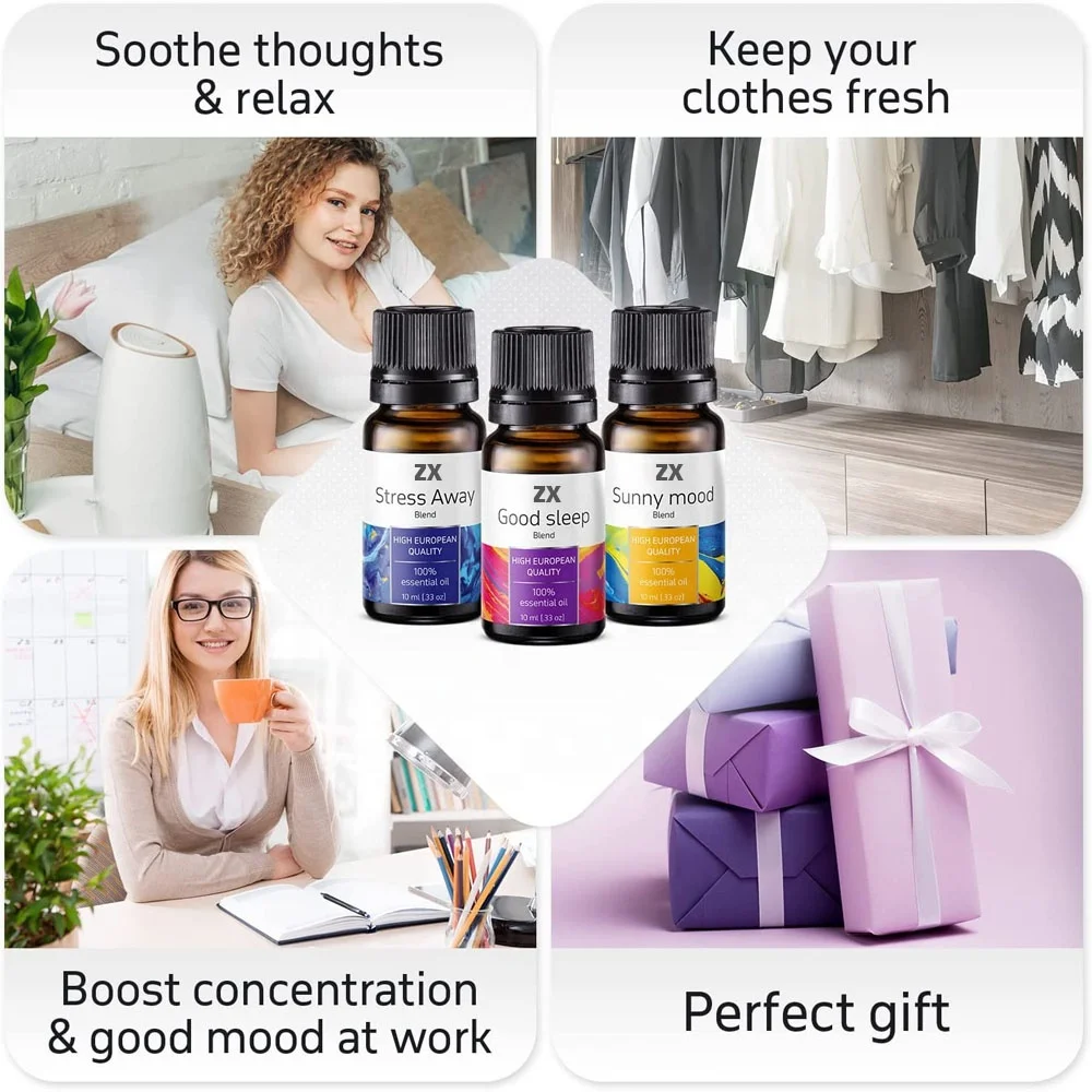 New 100% natural and pure therapeutic grade synergy blends essential oil set for aromatherapy