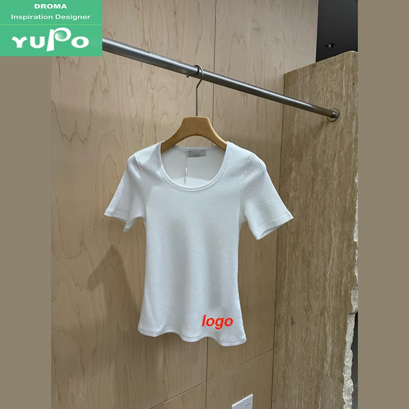 Droma latest clothing crew neck tops shirt knitted simple style casual pure color women slimming t-shirts luxury