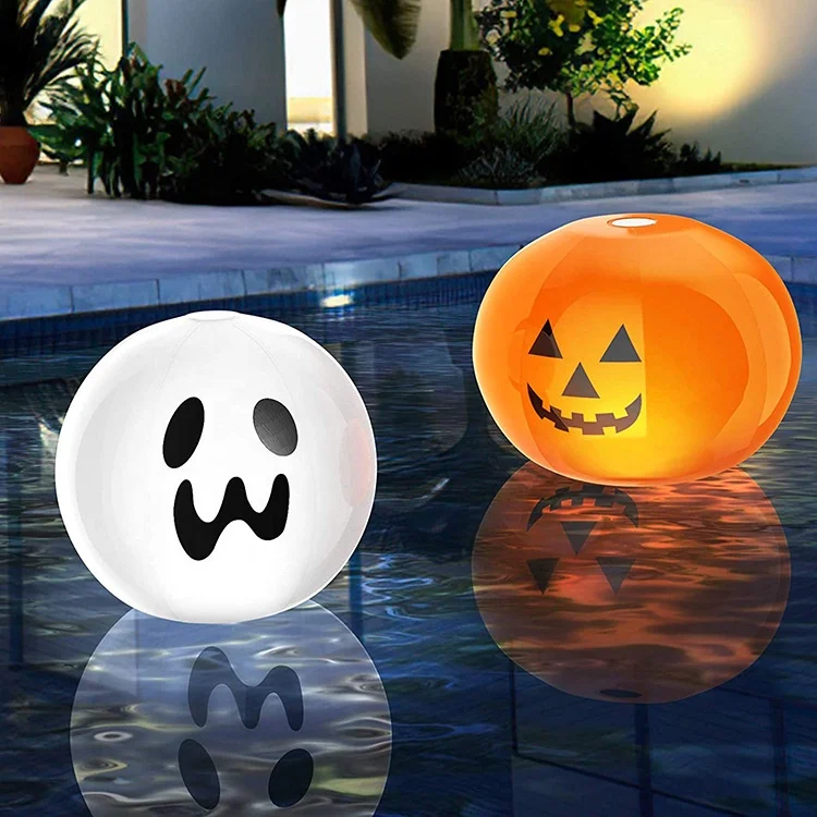 Halloween Outdoor Party Patio Atmosphere Decoration Pool Floating Led Light Ball Pumpkin Beach Ball With Led Light