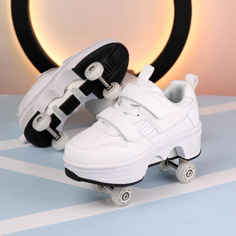 Adjustable Kick Out Wheel Shoes Kick Roller Skate Shoes With Retractable  Roller shoes Sneakers for boys and girls Adults Unisex