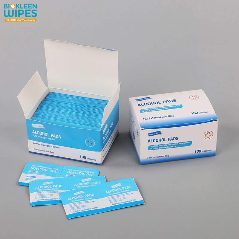 Biokleen OEM Free Sample 100unidades Disposable Individually Alcohol Prep Pads Sterile 70% Isopropyl Sterile Alcohol Pads Wipes