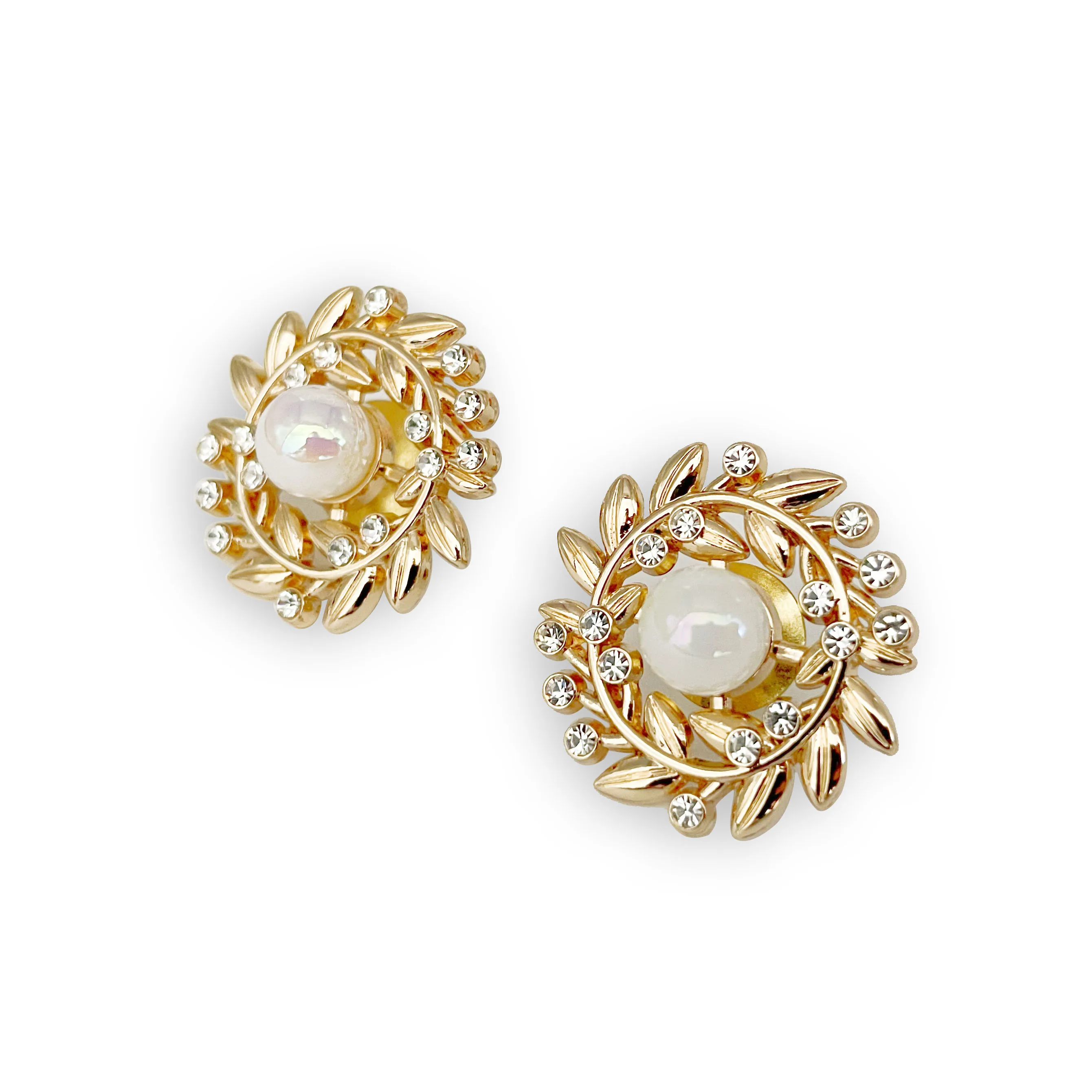 Factory Direct sales Round shape Gold   Big pearl  leaf shape with Diamond  pin  brooches for lapel and suit