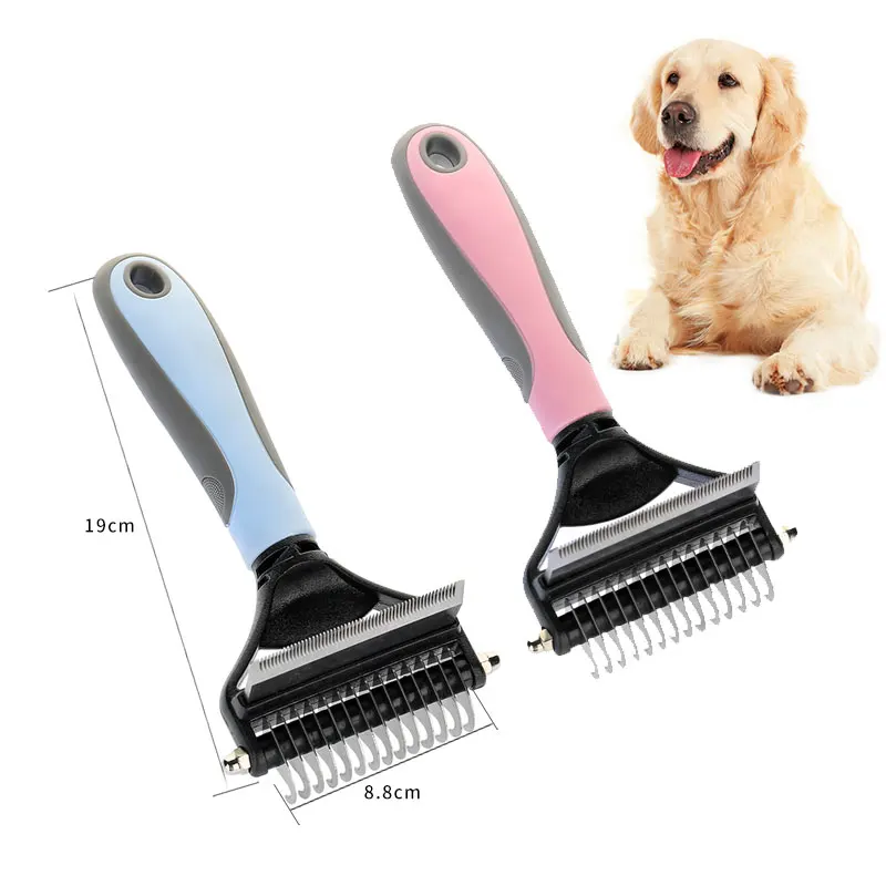Garfield stainless steel pet hair 2 in 1 cat dog rake deshedding dematting brush comb grooming tools