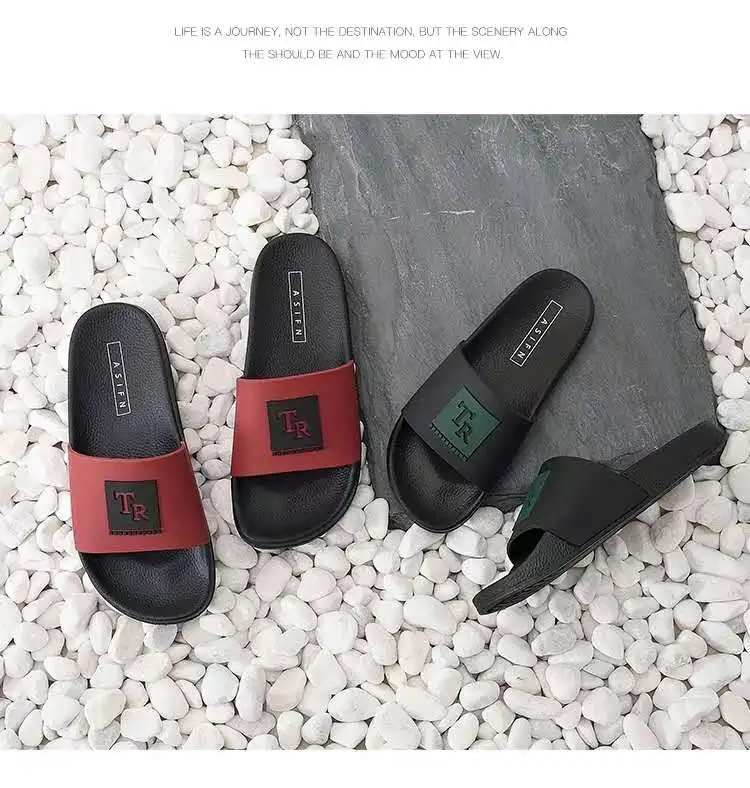 wholesale cheap custom logo slippers printed pu &pvc beach slipper men slide slippers custom logo  custom high quality sandals