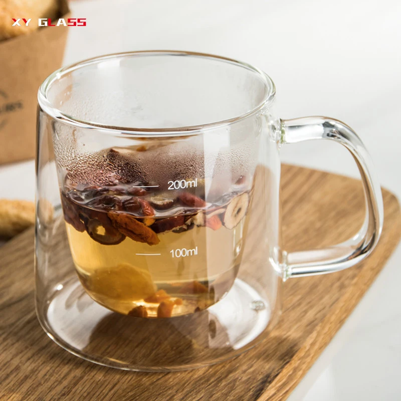 Household transparent double wall with handle coffee tea thermo glass mug