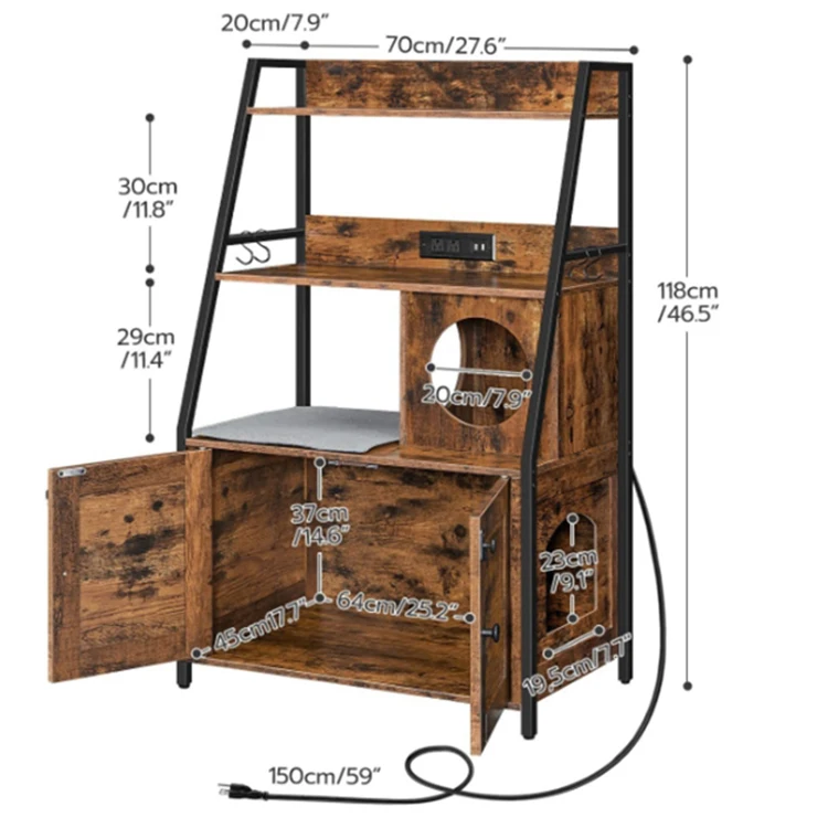Rustic Wood Metal Pet Furniture Wrought Iron Cat Shelf Wall Mounted Storage Vintage Display Shelf