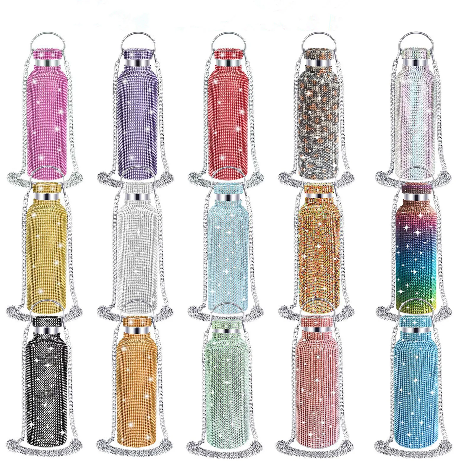 2024 Hot Sale Double Layer Stainless Steel Straw With Diamond Inlaid Tourism Vacuum Insulation Cup