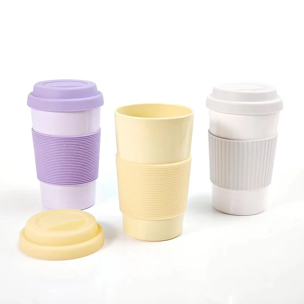Do Not Contain Melamine Bioplastics 350 ml Bamboo Fiber Coffee Cup Mug Portable Microwave Oven Equipped with Silicone Cover
