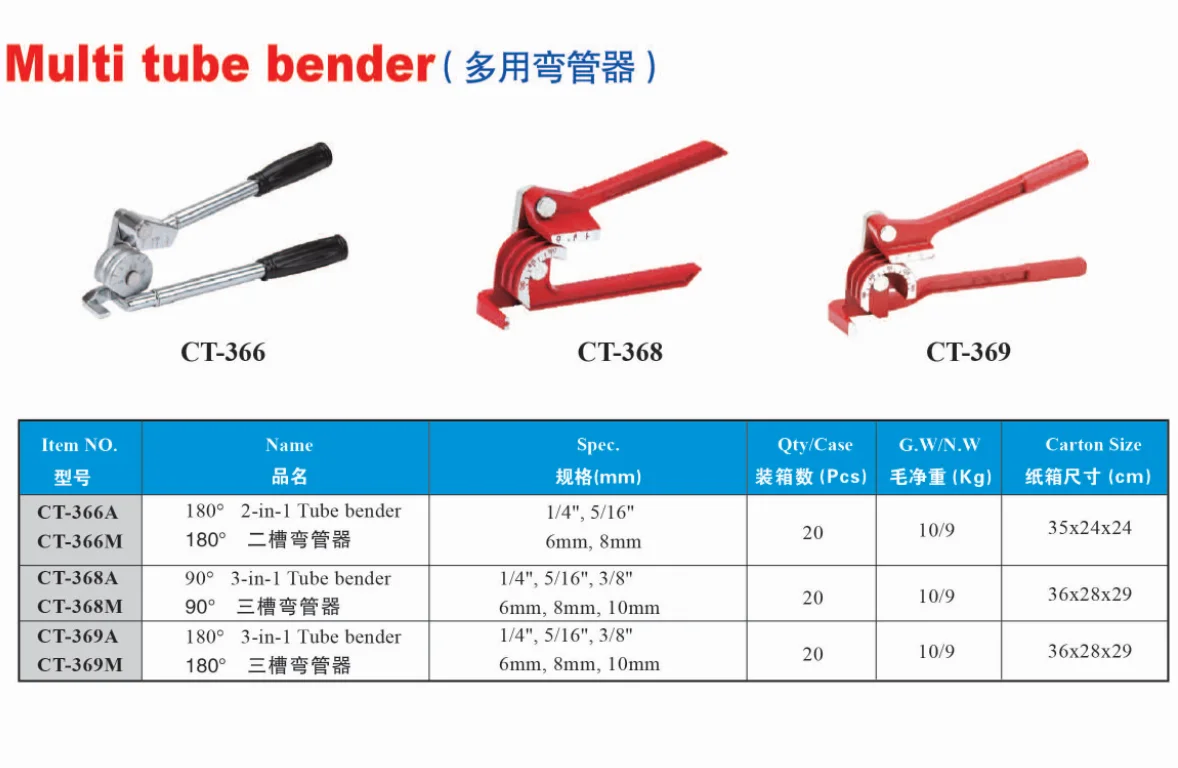 CT-369 Red Blue 180 Degree Tubing Bender for Heavy Duty Tube Bender Brake Line Bending Tool For 6,8,10mm Tubes Stainless Steel