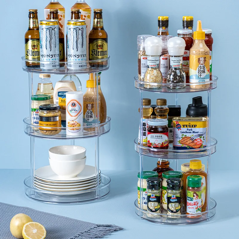1/2Tier Transparent Plastic Lazy Susan Kitchen Spice Rack Makeup Storage 360 degree Turntable Rotating Seasoning Organizer