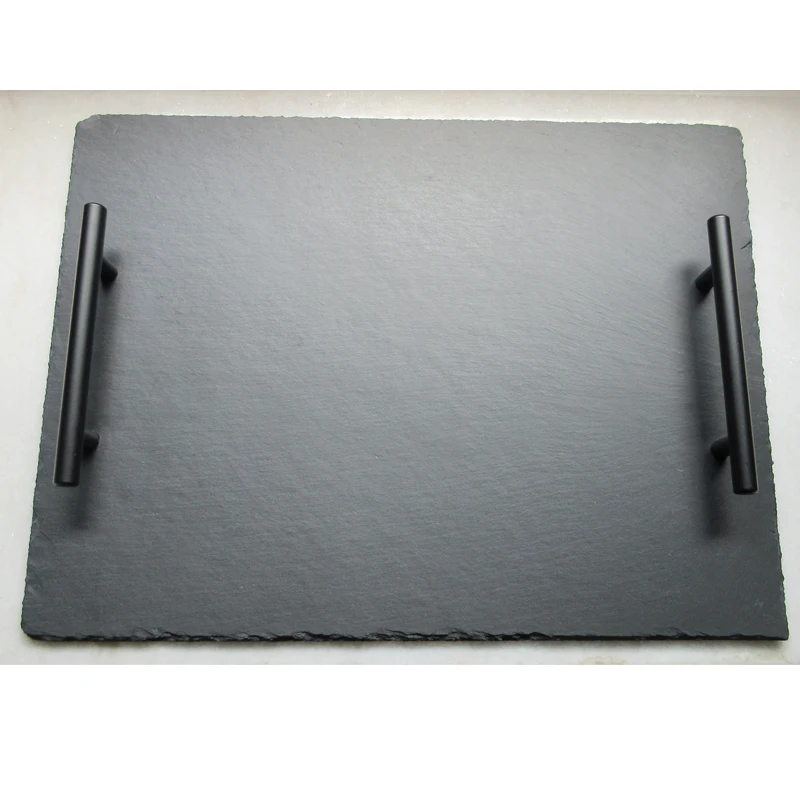 Special Design Handmade Serving Vintage Food New Product Fashionable Stone Turkish Tea High Quality Black Slate Plate Tray