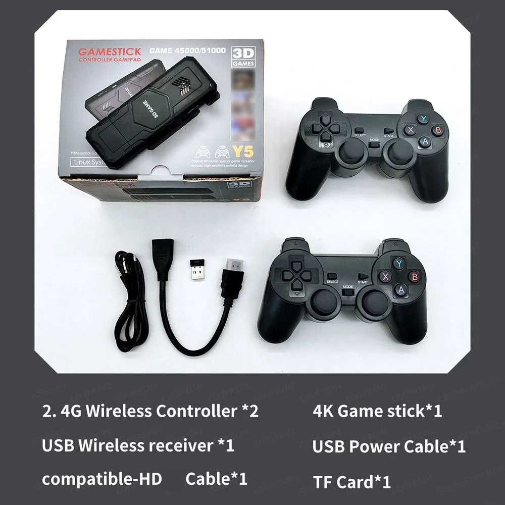 Popular Y5 Retro Wireless Video Game Stick Built in 48+ Simulators 45000+ Games 64 Bit 3D Gaming Console Support 2 Players