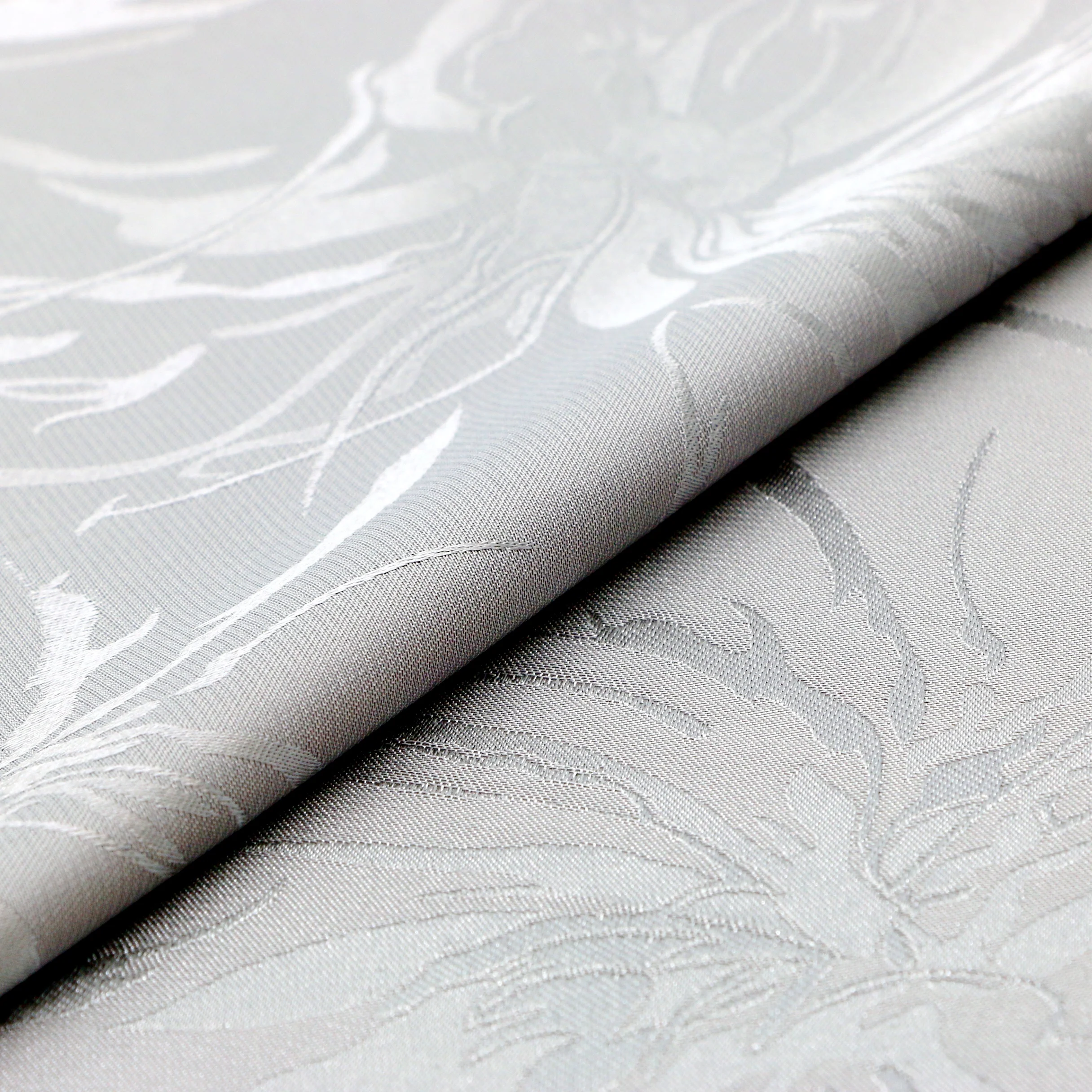 High quality Breathable 100% Polyester Silver chrysanthemum pattern jacquard satin fabric for dresses