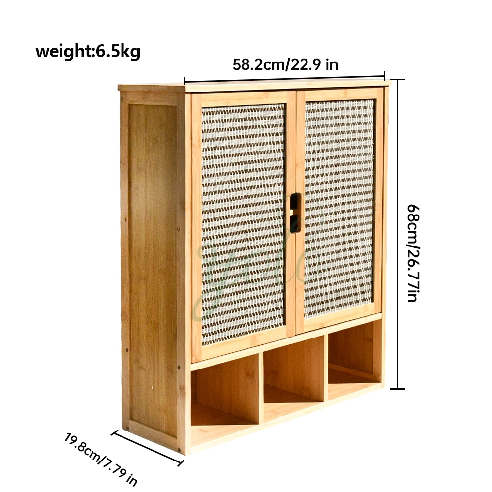 Multifunctional Bamboo Wooden Kitchen Bathroom Rattan Cabinet Side Storage Organizer Freestanding Cupboard Furniture With Door