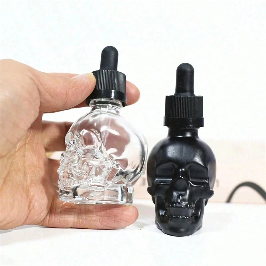 Empty 30ml Skull Glass Dropper Bottle Leakproof Essential Oils Bottle for Perfume,Laboratory Reagent