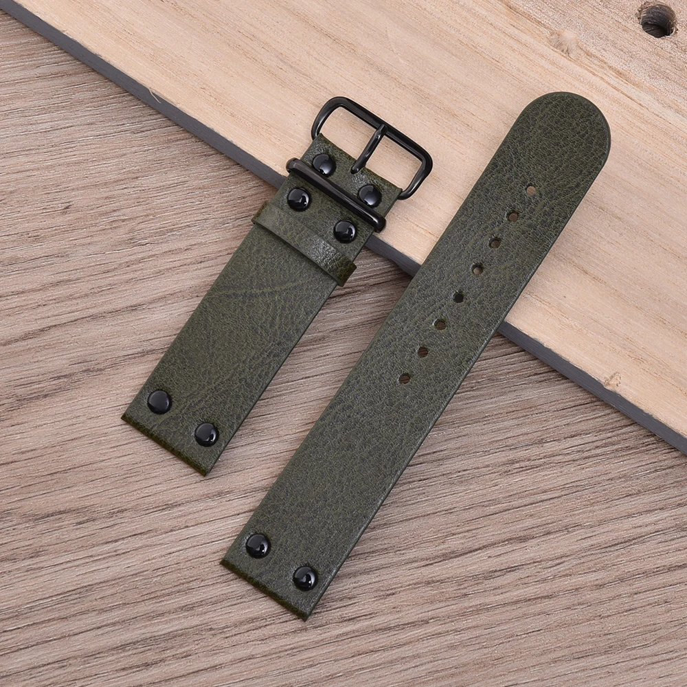 JUELONG Lychee Texture Genuine Leather Watch Strap 22mm Black Hardware Polit Watch Band