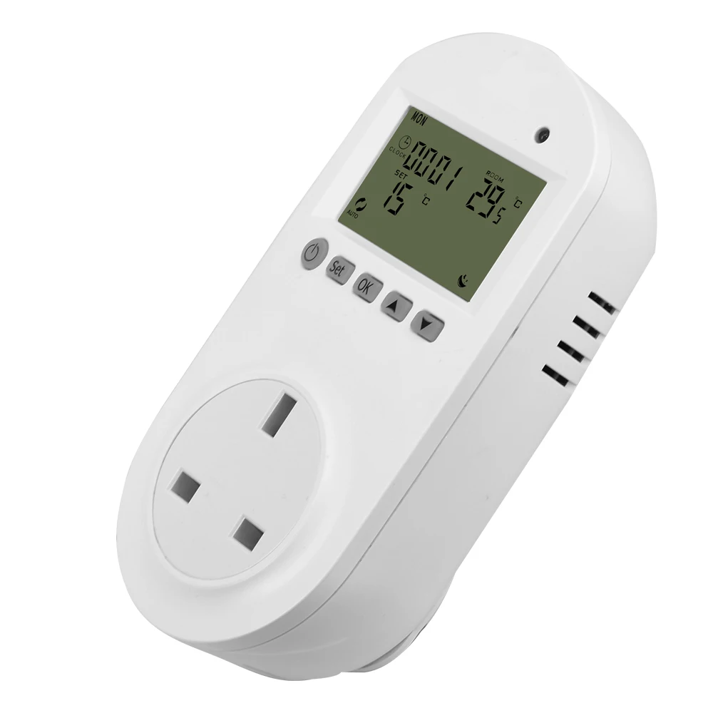 Chinese Supplier 16A Room Electric Heating Plug In Thermostat with EU UK Italy France Socket