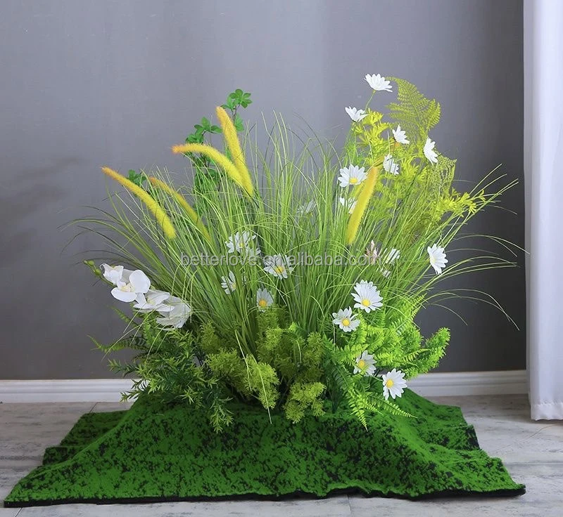 Artificial Flower Restaurant Decoration  Green Leaves White Flower Row Stage Layout Props Silk Table Flower Wedding