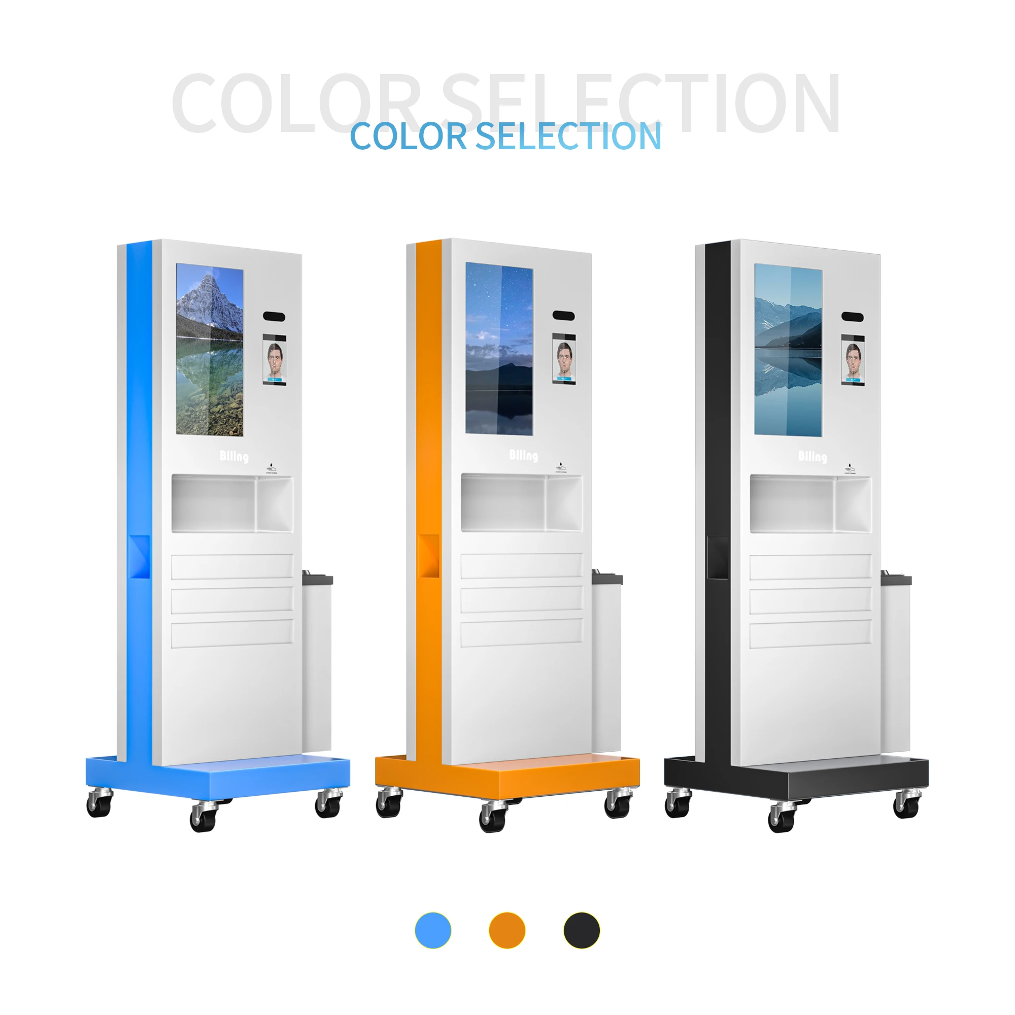 Shopping Mall 32 inch floor standing kiosk 1200 ml Hand Wash Dispenser Body Temperature Sensor LCD Screen Kiosk