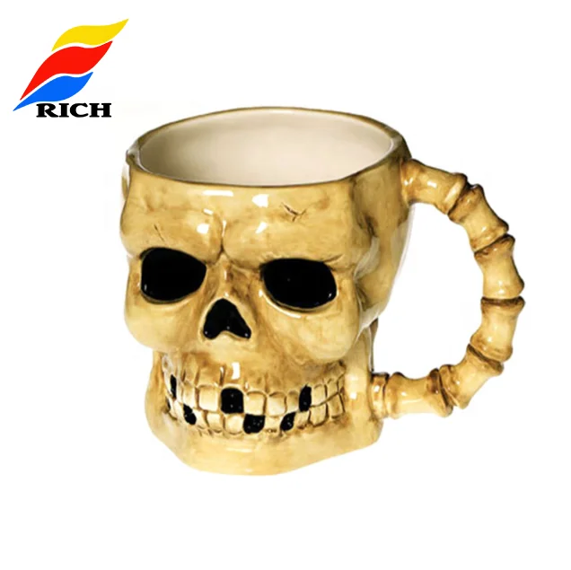 Scary 3d Face Skulled Shape Cheap Custom Creative Ceramic Zombie Tiki Mug