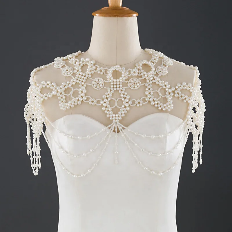 Elegant Bridal Decorative Pearl Beading Luxury Ivory Jacket Bolero for Wedding Accessories