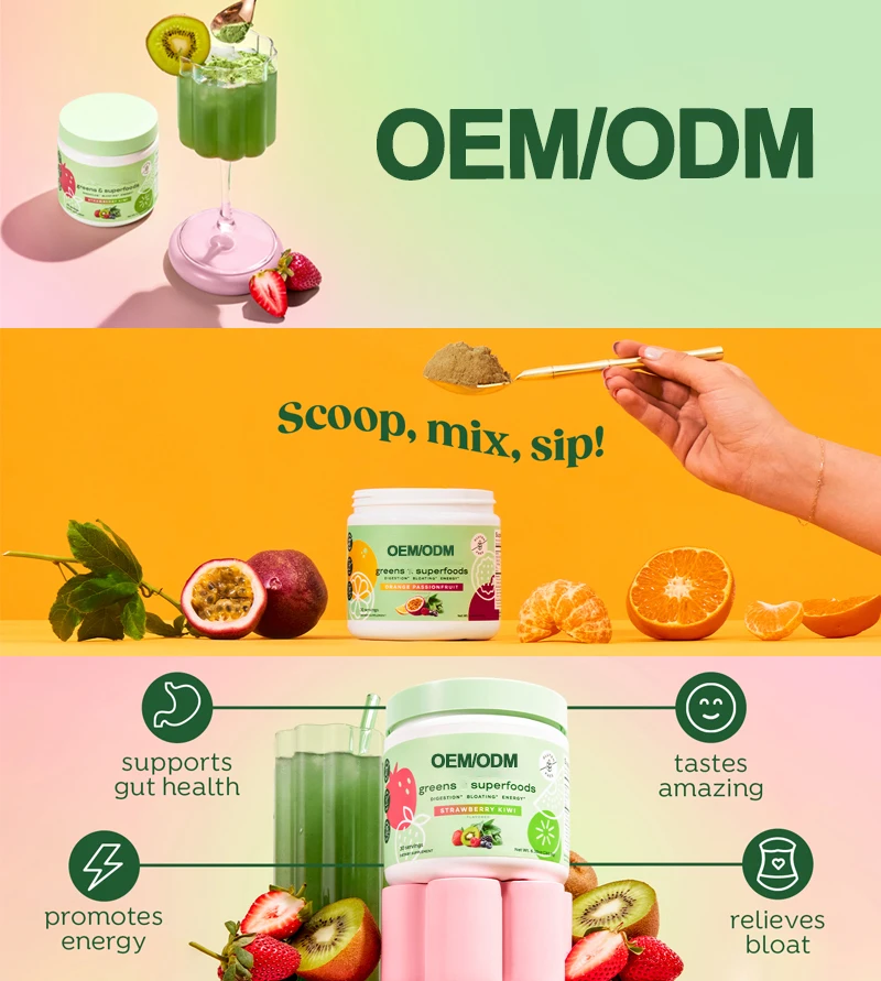 OEM High Quality Antioxidant Organic Green Fruits Supplements Natural Energy and Focus Super Green Powder