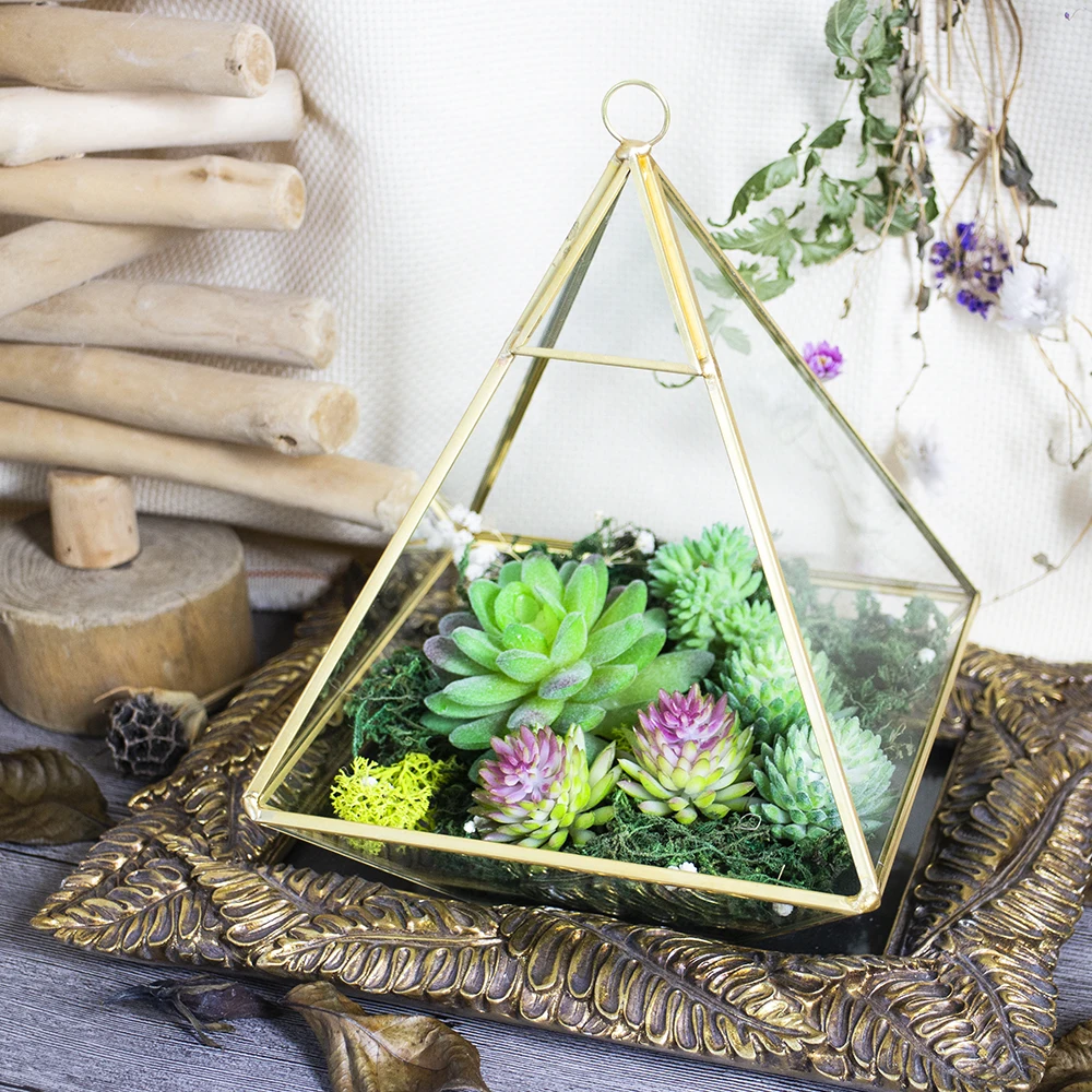 Hanging Glass Succulent Plant Pots Geometric Glass Brass Vase Box Wedding Candle Holders  Flower Pot Glass Terrarium Terrario