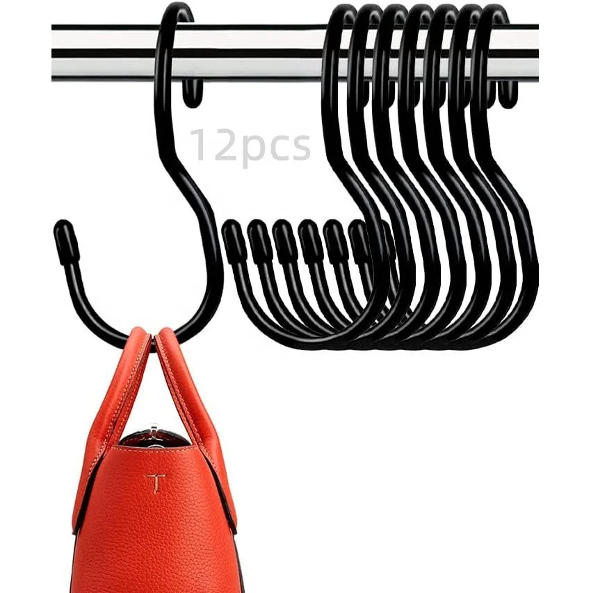 12 Pack S Shape Kitchen Closet Rod Organizer Belts Scarves Hats Bag Handbags Purse Hooks Hanger