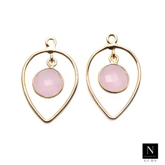 24k Gold Plated Single Bail Gemstone Bezel Charms Component Earrings Jewelry Making