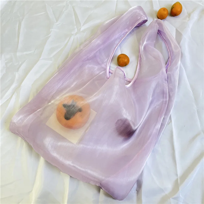 New Shopping Organza Tote Bag Cute Mesh Organza pouch Shoulder Handle Bag Organza Material Strong Tote bag Custom