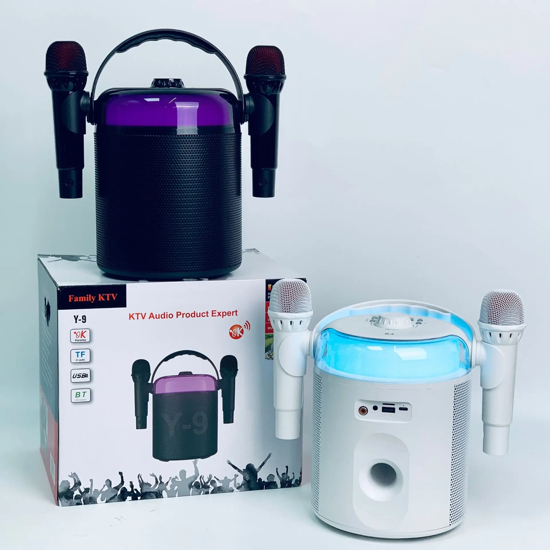 Лидер продаж amazon сабвуфер Y9 20 Вт динамик с двойными микрофонами для домашней вечеринки KTV 2 в 1 портативный беспроводной караоке-динамик улицы