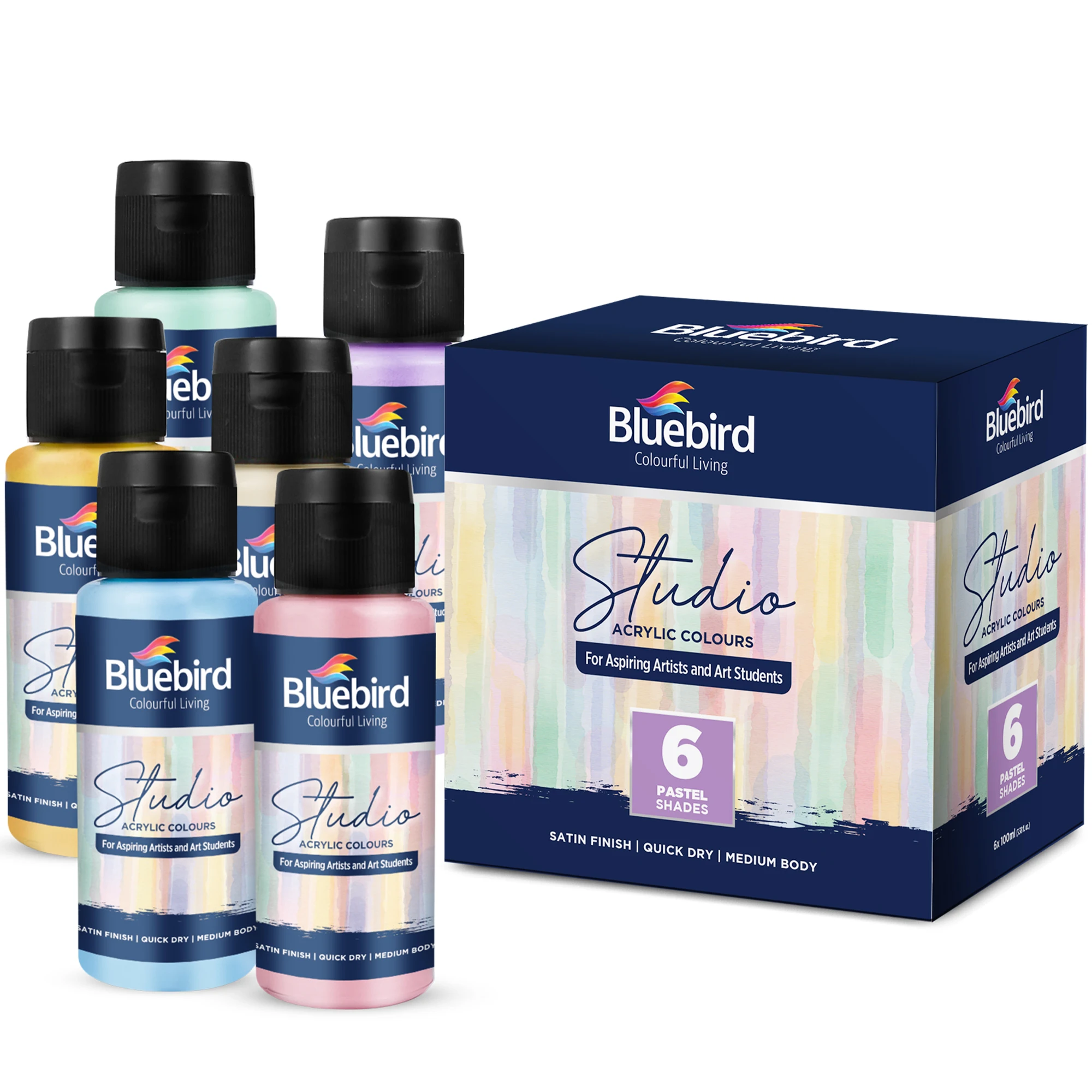 Wholesale Professional Studio Acrylic Paints 100 ML Set of 6 High Quality Oil Paints PK 25ml Bluebird Canvas,paper