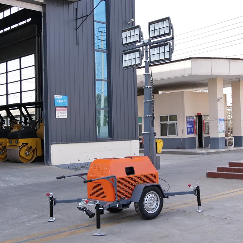 Chinese supplier mobile solar light tower LED diesel engine light tower contains CE certificate
