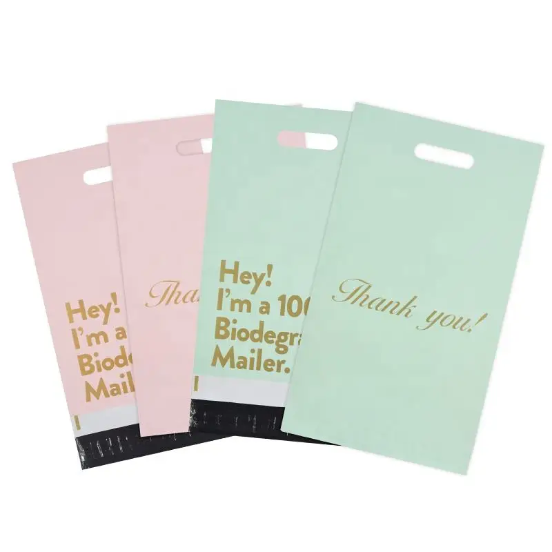 Bio Pink Thank You Mailer Bag 10x13 Custom Logo Clothing Courier Shipping Package Mailing Bags Poly Mailers with Handle