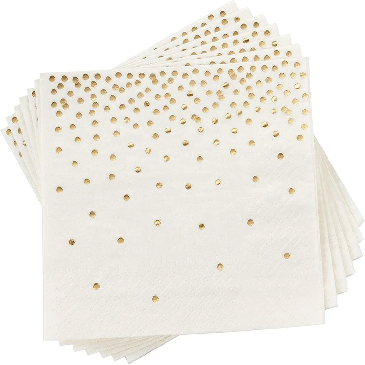 Wholesale 2 Ply Virgin Pulp Paper Napkins Gold Foil Printed Logo Colored Foldable Dinner Napkins for Cocktails