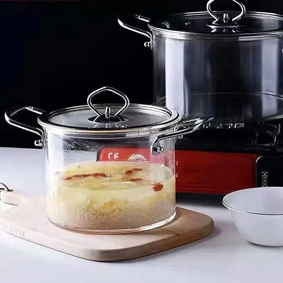 Top Seller Kitchen Accessories Handmade High Borosilicate Glass Pot With Ss Handle friendly Glass