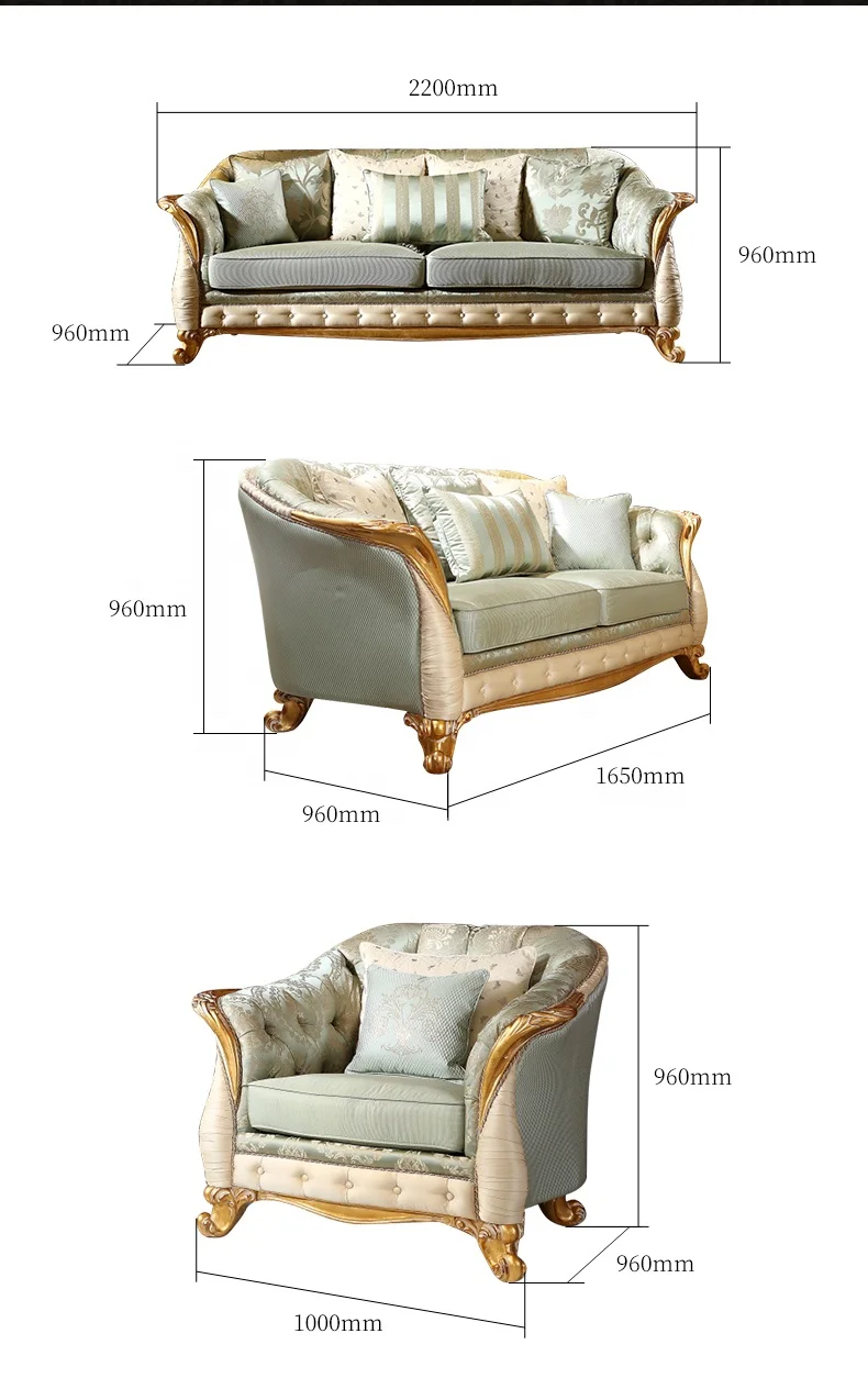 European Style Living Room Genuine Leather Sofa Sets Classical Design Antique Furniture