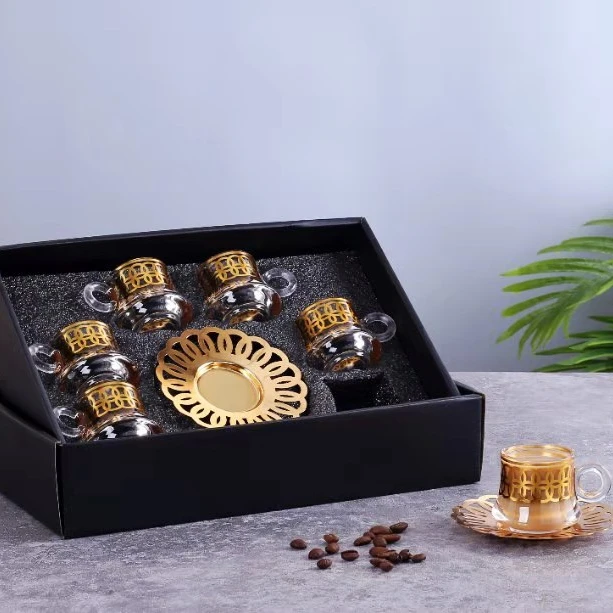 12pcs 90ml Luxury Glass Arabic Coffee Cup Arab Glass Cup With Saucer Arabic Coffee Cup Set With Gift Box
