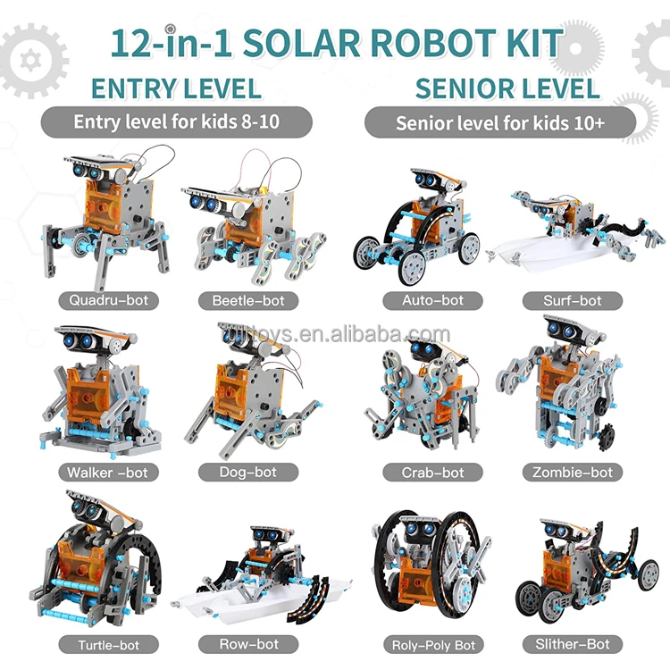 Обучающие игрушки-роботы на солнечной батарее STEM 12 в 1 190 шт. набор для самостоятельного строительства и научных экспериментов детей 8-10
