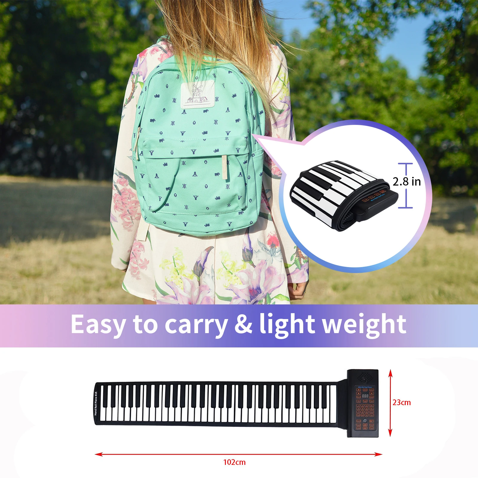 Upgraded 61 Keys Roll Up Piano, New Portable Piano Soft Silicone Flexible Electronic Digital Music Keyboard Piano
