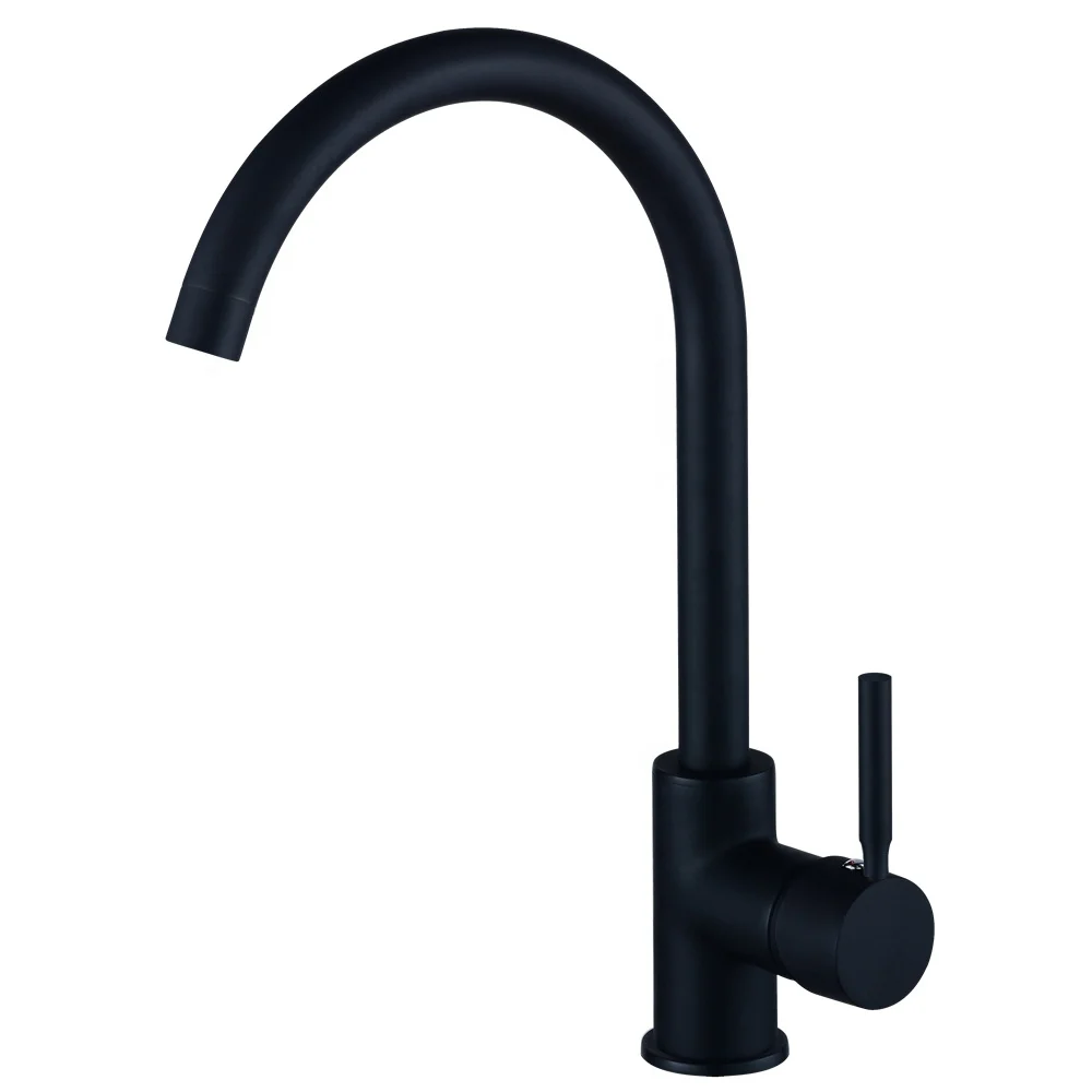 Modern Deck Mounted Kitchen Sink Faucet Matted Black Brass Single Handle Hot Cold Water Tap Mixer Contemporary Ceramic
