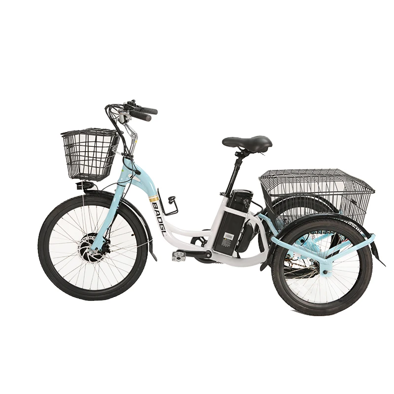 3 Wheel Ebike Electric Trike Fat Bicycle Trike 500W Electric Tricycle in 10Ah Removable Battery with Front Basket Rear Cargo